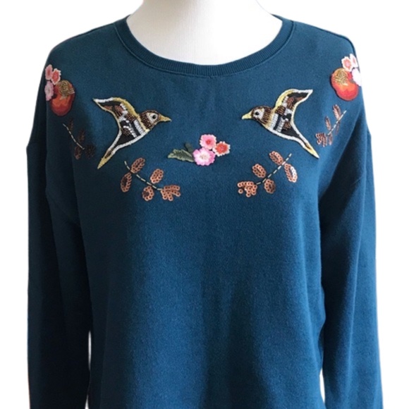 DISNEY SNOW WHITE LC LAUREN CONRAD Sweatshirt Top Embellished Teal Blue L - Picture 2 of 9